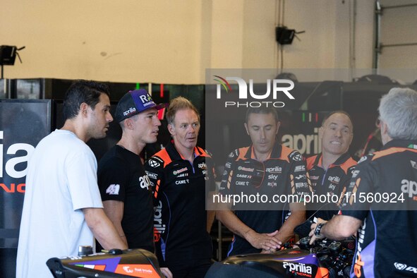 Aleix Espargaro participates in the MotoGP Test at Misano World Circuit Marco Simoncelli in Misano Adriatico, Italy, on September 9, 2024. 