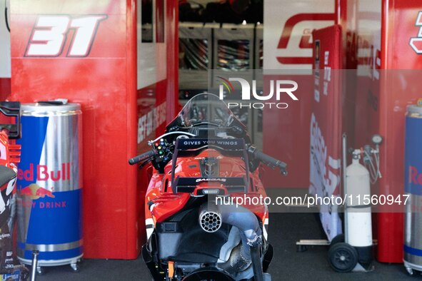 A motorcycle trails GasGas during the MotoGP test at Misano World Circuit Marco Simoncelli in Misano Adriatico, Italy, on September 9, 2024....