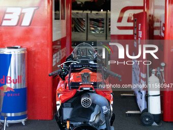 A motorcycle trails GasGas during the MotoGP test at Misano World Circuit Marco Simoncelli in Misano Adriatico, Italy, on September 9, 2024....