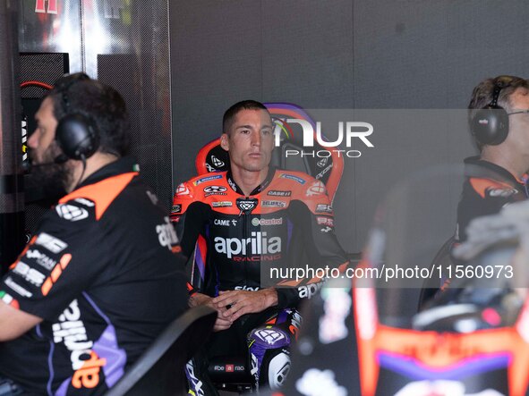 Aleix Espargaro participates in the MotoGP Test at Misano World Circuit Marco Simoncelli in Misano Adriatico, Italy, on September 9, 2024. 