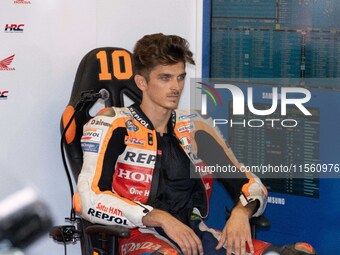 Luca Marini participates in the MotoGP Test at Misano World Circuit Marco Simoncelli in Misano Adriatico, Italy, on September 9, 2024. (