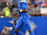 DETROIT,MICHIGAN-SEPTEMBER 8:  Wide receiver Jameson Williams (9) of the Detroit Lions runs on the field during a game between the Detroit L...