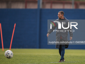 In Buenos Aires, Argentina, on September 9, 2024, Leandro Romagnoli, San Lorenzo Head Coach, conducts practice. Spanish footballer Iker Muni...