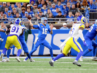 DETROIT,MICHIGAN-SEPTEMBER 8:  Quarterback Jared Goff (16) of the Detroit Lions prepares to pass the ball during a game between the Detroit...