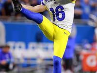 DETROIT,MICHIGAN-SEPTEMBER 8: Place kicker Joshua Karty (16) of the Los Angeles Rams kicks during a game between the Detroit Lions and the L...