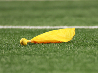 DETROIT,MICHIGAN-SEPTEMBER 8:  A flag is thrown on the field during a game between the Detroit Lions and the Los Angeles Rams in Detroit, Mi...