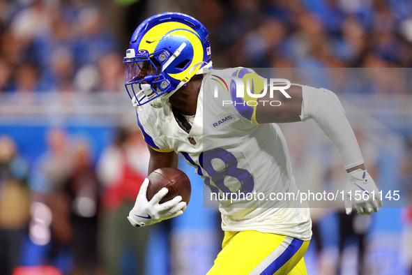 DETROIT,MICHIGAN-SEPTEMBER 8:  Wide receiver Tyler Johnson (18) of the Los Angeles Rams carries the ball during a game between the Detroit L...