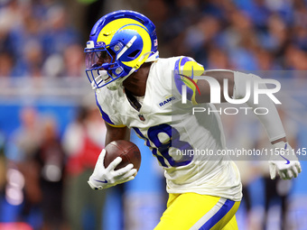 DETROIT,MICHIGAN-SEPTEMBER 8:  Wide receiver Tyler Johnson (18) of the Los Angeles Rams carries the ball during a game between the Detroit L...