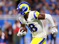 DETROIT,MICHIGAN-SEPTEMBER 8:  Wide receiver Tyler Johnson (18) of the Los Angeles Rams carries the ball during a game between the Detroit L...