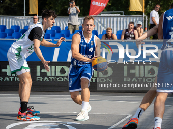 Damian Durski participates in the LOTTO 3x3 League basketball game in Sosnowiec, Poland, on September 8, 2024. The Lotto 3x3 Liga tournament...