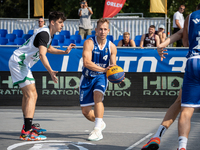 Damian Durski participates in the LOTTO 3x3 League basketball game in Sosnowiec, Poland, on September 8, 2024. The Lotto 3x3 Liga tournament...