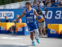 Joshua Ashaolu participates in the LOTTO 3x3 League basketball game in Sosnowiec, Poland, on September 8, 2024. The Lotto 3x3 Liga tournamen...