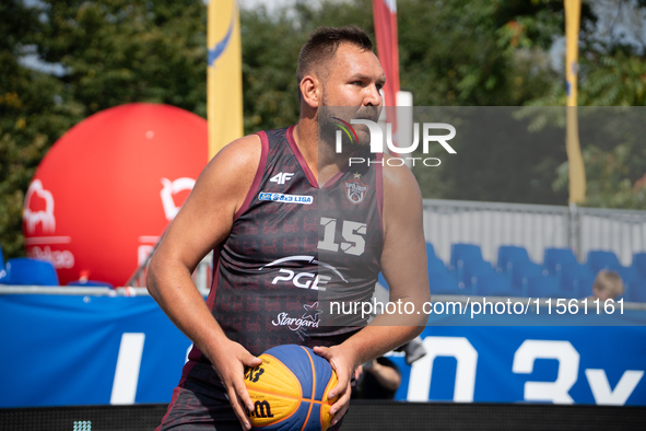 Marek Cwelich participates in the LOTTO 3x3 League basketball game in Sosnowiec, Poland, on September 8, 2024. The Lotto 3x3 Liga tournament...