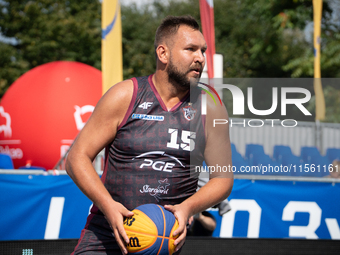 Marek Cwelich participates in the LOTTO 3x3 League basketball game in Sosnowiec, Poland, on September 8, 2024. The Lotto 3x3 Liga tournament...