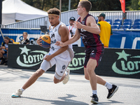 Filip Munyama and Mateusz Bryla participate in the LOTTO 3x3 League basketball game in Sosnowiec, Poland, on September 8, 2024. The Lotto 3x...