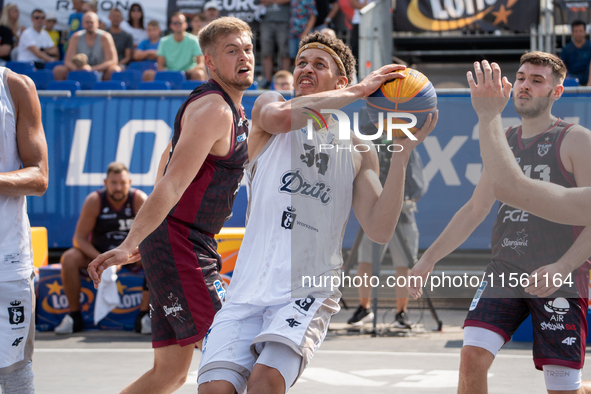 Filip Munyama participates in the LOTTO 3x3 League basketball game in Sosnowiec, Poland, on September 8, 2024. The Lotto 3x3 Liga tournament...