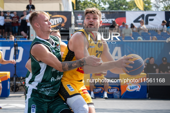 Kacper Jastrzebski participates in the LOTTO 3x3 League basketball game in Sosnowiec, Poland, on September 8, 2024. The Lotto 3x3 Liga tourn...