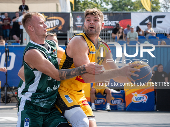 Kacper Jastrzebski participates in the LOTTO 3x3 League basketball game in Sosnowiec, Poland, on September 8, 2024. The Lotto 3x3 Liga tourn...