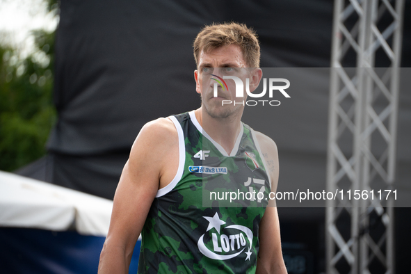 Arkadiusz Kobus participates in the LOTTO 3x3 League basketball game in Sosnowiec, Poland, on September 8, 2024. The Lotto 3x3 Liga tourname...