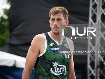 Arkadiusz Kobus participates in the LOTTO 3x3 League basketball game in Sosnowiec, Poland, on September 8, 2024. The Lotto 3x3 Liga tourname...