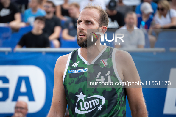 Tomasz Rudko participates in the LOTTO 3x3 League basketball game in Sosnowiec, Poland, on September 8, 2024. The Lotto 3x3 Liga tournament...