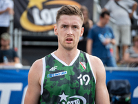 Krystian Kozluk participates in the LOTTO 3x3 League basketball game in Sosnowiec, Poland, on September 8, 2024. The Lotto 3x3 Liga tourname...