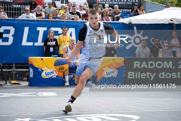 Krystian Mackiewicz participates in the LOTTO 3x3 League basketball game in Sosnowiec, Poland, on September 8, 2024. The Lotto 3x3 Liga tour...