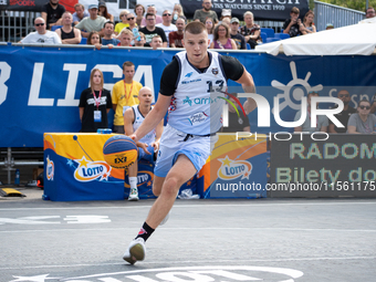 Krystian Mackiewicz participates in the LOTTO 3x3 League basketball game in Sosnowiec, Poland, on September 8, 2024. The Lotto 3x3 Liga tour...