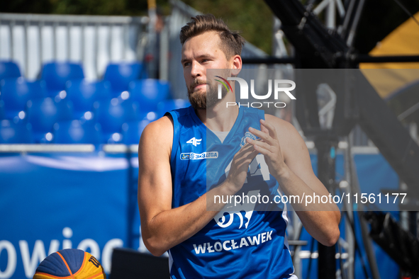 Szymon Rduch participates in the LOTTO 3x3 League basketball game in Sosnowiec, Poland, on September 8, 2024. The Lotto 3x3 Liga tournament...