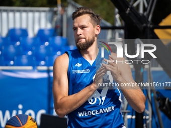 Szymon Rduch participates in the LOTTO 3x3 League basketball game in Sosnowiec, Poland, on September 8, 2024. The Lotto 3x3 Liga tournament...