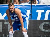 Szymon Rduch participates in the LOTTO 3x3 League basketball game in Sosnowiec, Poland, on September 8, 2024. The Lotto 3x3 Liga tournament...