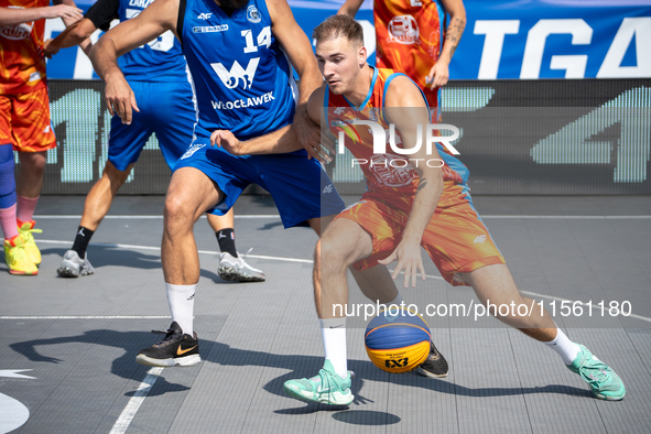 Szymon Wasik participates in the LOTTO 3x3 League basketball game in Sosnowiec, Poland, on September 8, 2024. Lotto 3x3 Liga tournament matc...