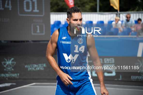 Pawel Pawlowski participates in the LOTTO 3x3 League basketball game in Sosnowiec, Poland, on September 8, 2024. The Lotto 3x3 Liga tourname...