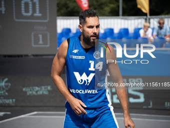 Pawel Pawlowski participates in the LOTTO 3x3 League basketball game in Sosnowiec, Poland, on September 8, 2024. The Lotto 3x3 Liga tourname...