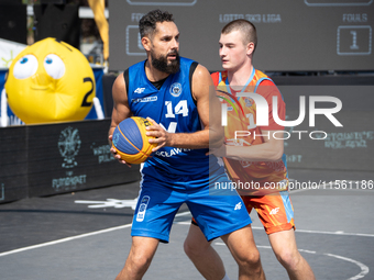 Pawel Pawlowski participates in the LOTTO 3x3 League basketball game in Sosnowiec, Poland, on September 8, 2024. The Lotto 3x3 Liga tourname...