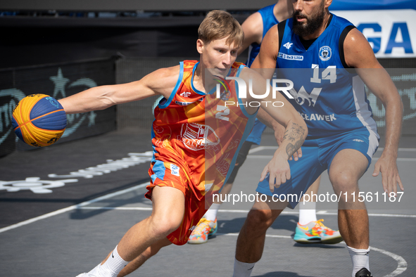 Mateusz Zebrok participates in the LOTTO 3x3 League basketball game in Sosnowiec, Poland, on September 8, 2024. The Lotto 3x3 Liga tournamen...