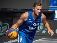 Szymon Rduch participates in the LOTTO 3x3 League basketball game in Sosnowiec, Poland, on September 8, 2024. The Lotto 3x3 Liga tournament...