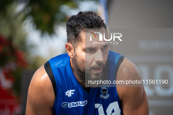 Pawel Pawlowski participates in the LOTTO 3x3 League basketball game in Sosnowiec, Poland, on September 8, 2024. The Lotto 3x3 Liga tourname...