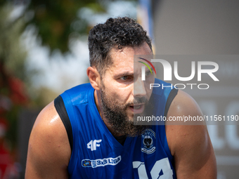 Pawel Pawlowski participates in the LOTTO 3x3 League basketball game in Sosnowiec, Poland, on September 8, 2024. The Lotto 3x3 Liga tourname...