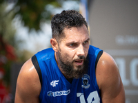 Pawel Pawlowski participates in the LOTTO 3x3 League basketball game in Sosnowiec, Poland, on September 8, 2024. The Lotto 3x3 Liga tourname...