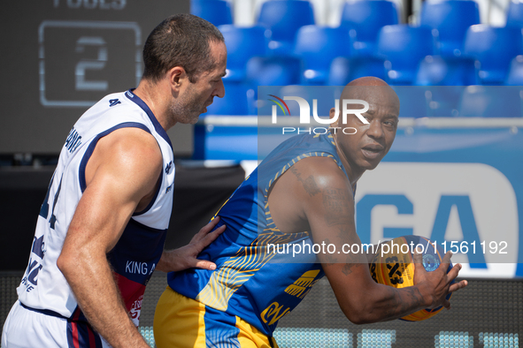 Michael Hicks participates in the LOTTO 3x3 League basketball game in Sosnowiec, Poland, on September 8, 2024. Lotto 3x3 Liga tournament mat...