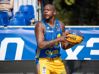 Michael Hicks participates in the LOTTO 3x3 League basketball game in Sosnowiec, Poland, on September 8, 2024. Lotto 3x3 Liga tournament mat...