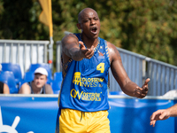 Michael Hicks participates in the LOTTO 3x3 League basketball game in Sosnowiec, Poland, on September 8, 2024. Lotto 3x3 Liga tournament mat...