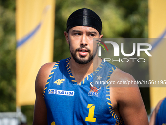 DeAnte Barnes participates in the LOTTO 3x3 League basketball game in Sosnowiec, Poland, on September 8, 2024. The Lotto 3x3 Liga tournament...