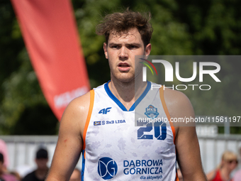 Maksymilian Szefler participates in the LOTTO 3x3 League basketball game in Sosnowiec, Poland, on September 8, 2024. The Lotto 3x3 Liga tour...