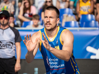 Grzegorz Kaminski participates in the LOTTO 3x3 League basketball game in Sosnowiec, Poland, on September 8, 2024. The Lotto 3x3 Liga tourna...