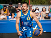 Grzegorz Kaminski participates in the LOTTO 3x3 League basketball game in Sosnowiec, Poland, on September 8, 2024. The Lotto 3x3 Liga tourna...