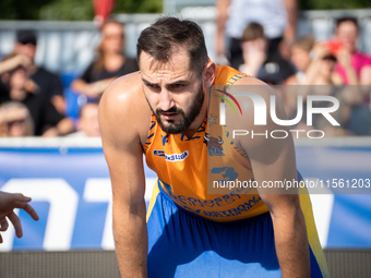 Piotr Karpacz participates in the LOTTO 3x3 League basketball game in Sosnowiec, Poland, on September 8, 2024. The Lotto 3x3 Liga tournament...