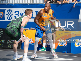 Michael Hicks participates in the LOTTO 3x3 League basketball game in Sosnowiec, Poland, on September 8, 2024. The Lotto 3x3 Liga tournament...