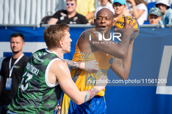 Michael Hicks participates in the LOTTO 3x3 League basketball game in Sosnowiec, Poland, on September 8, 2024. The Lotto 3x3 Liga tournament...